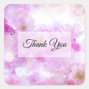 Pink Cherry Blossom Flowers Photo Thank You Square Sticker