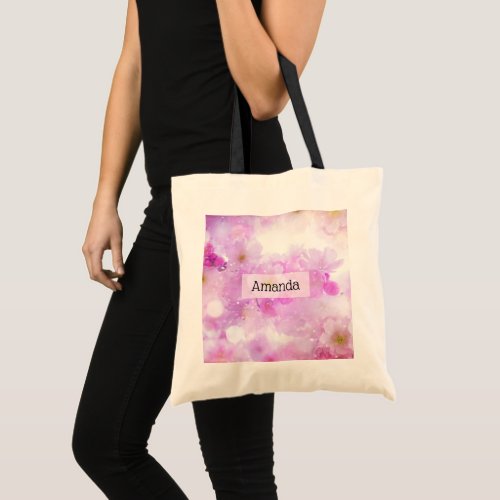 Pink Cherry Blossom Flowers Photo Tote Bag