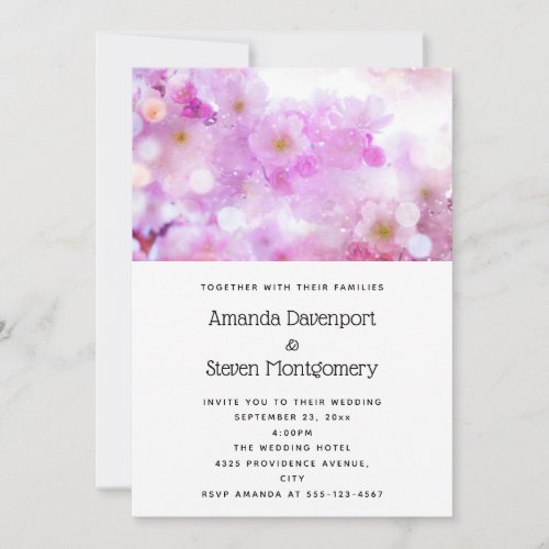 Pink Cherry Blossom Flowers Photo Wedding Invitation