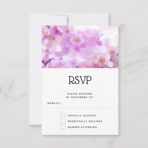 Pink Cherry Blossom Flowers Photo Wedding RSVP Card