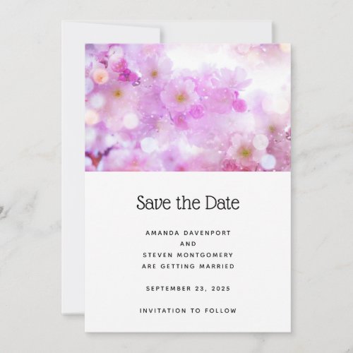 Pink Cherry Blossom Flowers Photo Wedding Save The Date