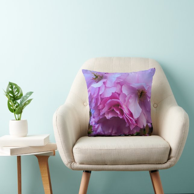 Pink Cherry Blossom Flowers Throw Pillow (Chair)