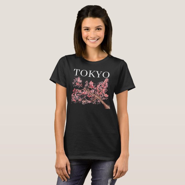 Pink cherry blossom flowers watercolor oriental T-Shirt (Front Full)
