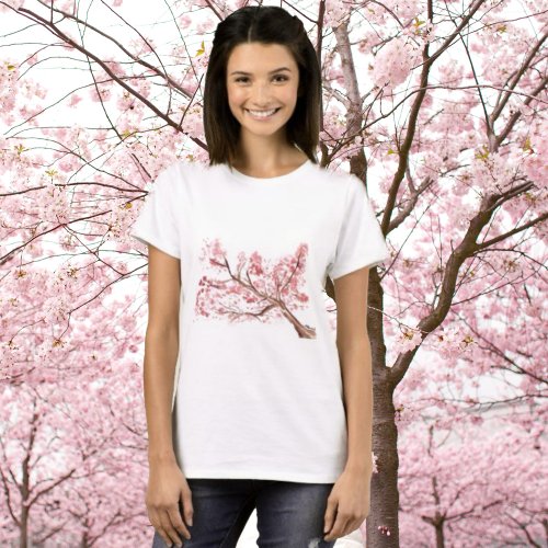Pink cherry blossom flowers watercolor oriental T_Shirt