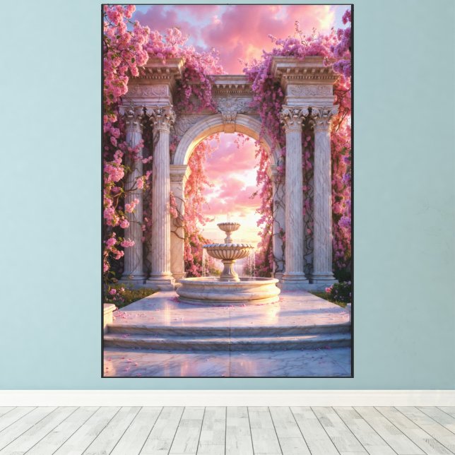 Pink Cherry Blossom Fountain Marble Arch Canvas Print (Insitu(Wood Floor))