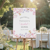 Pink Cherry Blossom Garden Bridal Shower Welcome