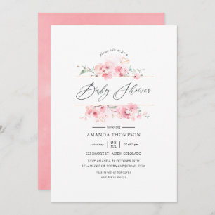 Pink Cherry Blossom Geometric Baby Shower Invitation