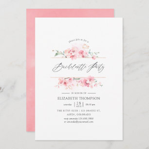 Pink Cherry Blossom Geometric Bachelorette Party Invitation