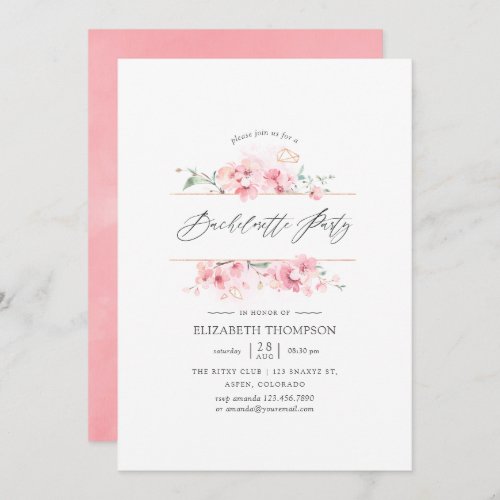 Pink Cherry Blossom Geometric Bachelorette Party Invitation