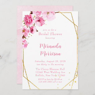 Pink Cherry Blossom Geometric Bridal Shower Invitation