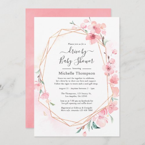 Pink Cherry Blossom Geometric Drive By Shower Invitation