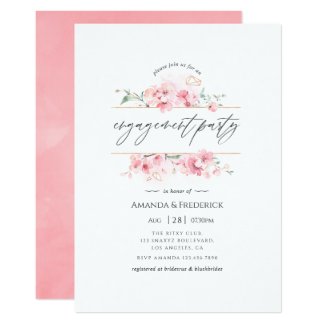 Pink Cherry Blossom Geometric Engagement Party Invitation