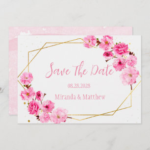 Pink Cherry Blossom Geometric Save The Date Cards