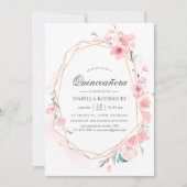 Pink Cherry Blossom Geometric Spring Quinceañera Invitation (Front)