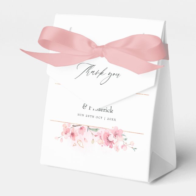 Pink Cherry Blossom Geometric Spring Wedding Favor Boxes (Front Side)