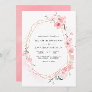 Pink Cherry Blossom Geometric Spring Wedding Invitation