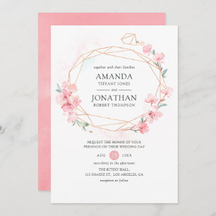Pink Cherry Blossom Geometric Spring Wedding Invitation