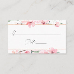 Pink Cherry Blossom Geometric Spring Wedding Place Card
