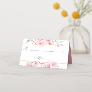 Pink Cherry Blossom Geometric Spring Wedding Place Card