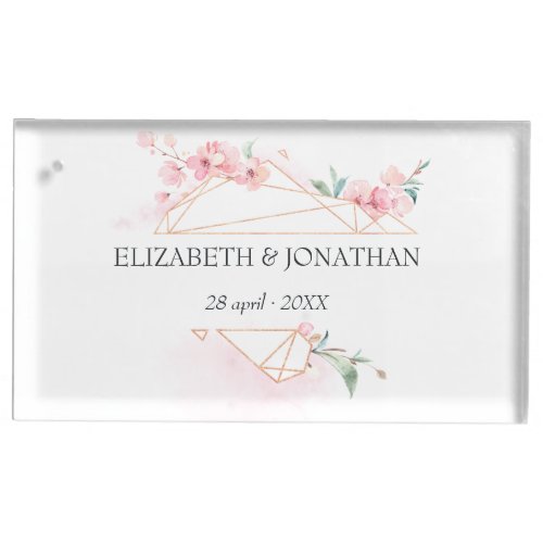 Pink Cherry Blossom Geometric Spring Wedding Place Card Holder