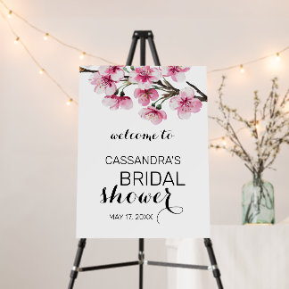Pink Cherry Blossom Greenery Bridal Shower Welcome Foam Board