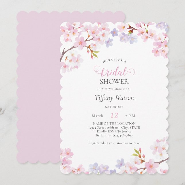 Pink Cherry Blossom in Bloom Garden Bridal Shower Invitation (Front/Back)