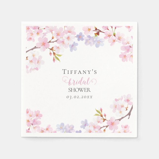 Pink Cherry Blossom in Bloom Garden Bridal Shower Napkins (Front)