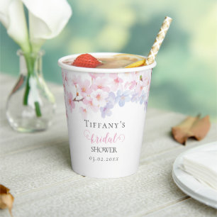 Pink Cherry Blossom in Bloom Garden Bridal Shower Paper Cups
