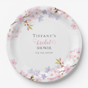 Pink Cherry Blossom in Bloom Garden Bridal Shower Paper Plates
