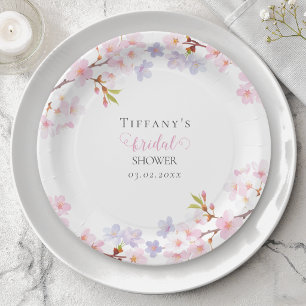 Pink Cherry Blossom in Bloom Garden Bridal Shower Paper Plates