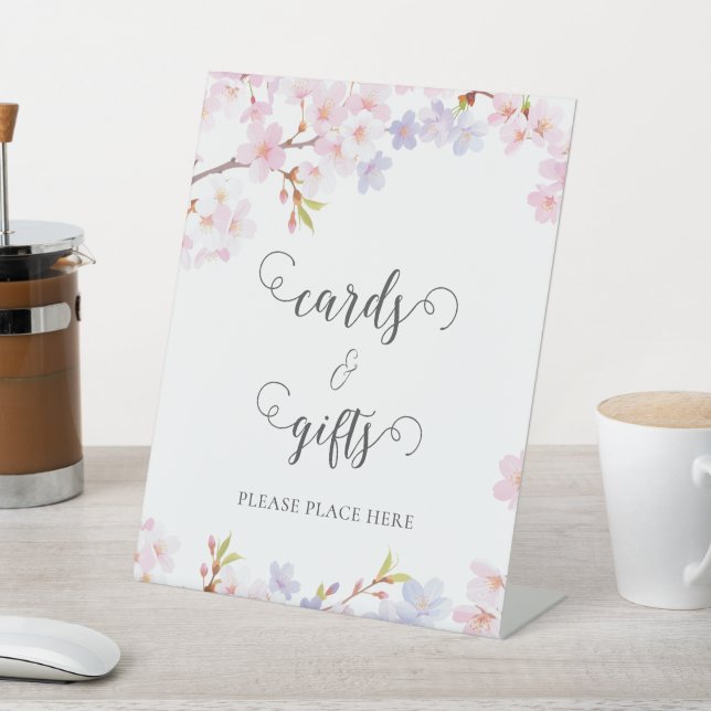 Pink Cherry Blossom in Bloom Garden Bridal Shower Pedestal Sign (In SItu)