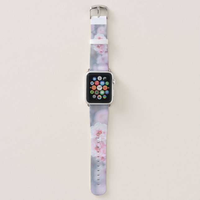 PINK CHERRY BLOSSOM IN CLOSE UP PHOTOGRAPHY APPLE WATCH BAND (Front)
