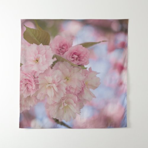 PINK CHERRY BLOSSOM IN CLOSE UP PHOTOGRAPHY TAPESTRY