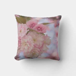 PINK CHERRY BLOSSOM IN CLOSE UP PHOTOGRAPHY THROW PILLOW