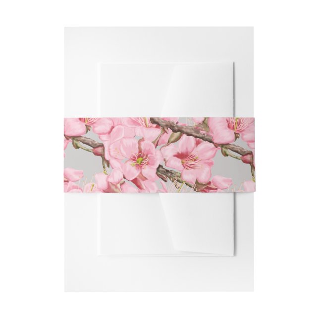 Pink cherry blossom invitation belly band (Front Example)