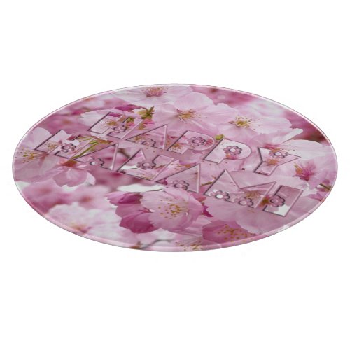 Pink Cherry Blossom Japanese Festival Happy Hanami Cutting Board