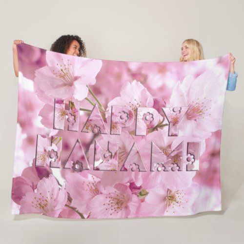 Pink Cherry Blossom Japanese Festival Happy Hanami Fleece Blanket