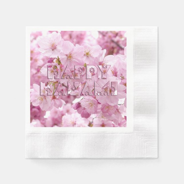 Pink Cherry Blossom Japanese Festival Happy Hanami Napkins (Front)