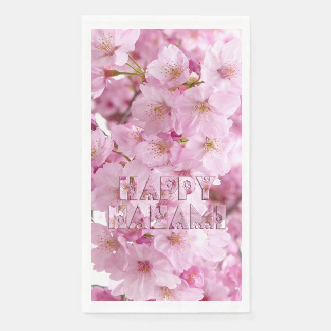 Pink Cherry Blossom Japanese Festival Happy Hanami Paper Guest Towels (Front)