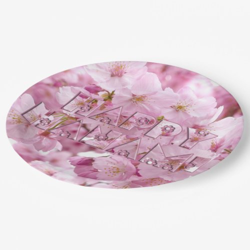 Pink Cherry Blossom Japanese Festival Happy Hanami Paper Plates