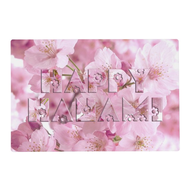 Pink Cherry Blossom Japanese Festival Happy Hanami Placemat (Front)