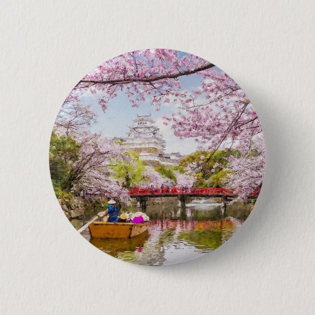 Pink Cherry Blossom Japanese Garden custom Button (Front)