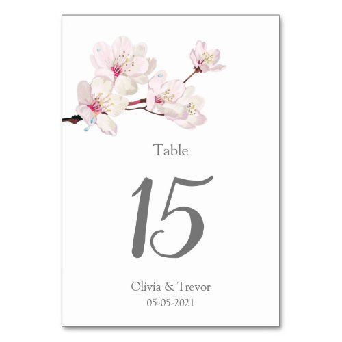 Pink Cherry Blossom Japanese Sakura Wedding Table Number