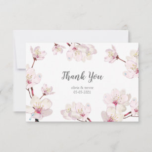 Pink Cherry Blossom Japanese Sakura Wedding Thank You Card