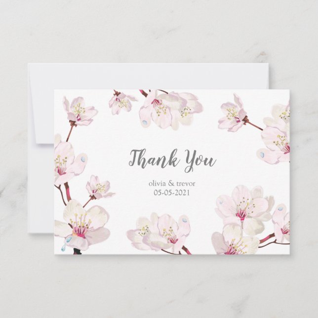 Pink Cherry Blossom Japanese Sakura Wedding Thank You Card (Front)