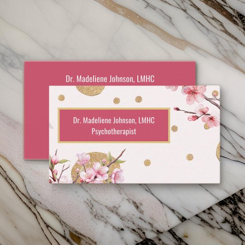 Pink Cherry Blossom Mental Health Psychotherapist Business Card
