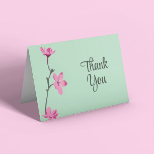 Pink Cherry Blossom Mint Green Letterpress Thank You Card