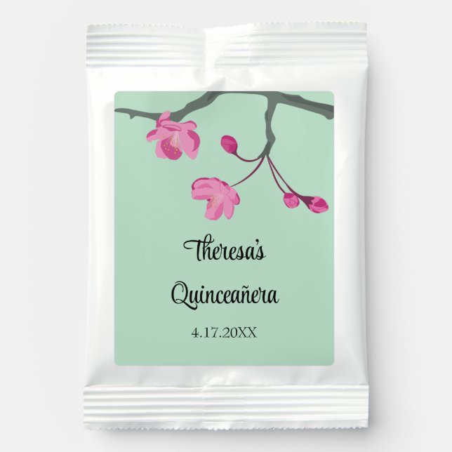 Pink Cherry Blossom Mint Green Personalized Lemonade Drink Mix (Front)