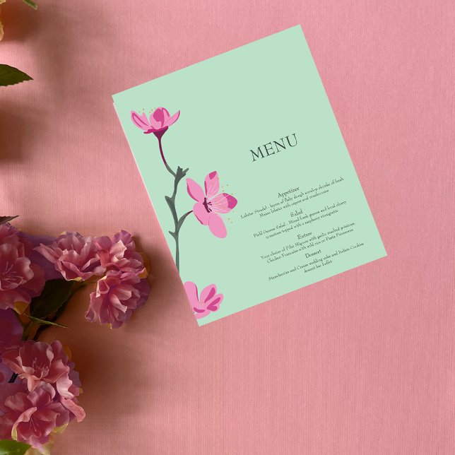 Pink Cherry Blossom Mint Green Quinceanera Menu Flyer (Creator Uploaded)