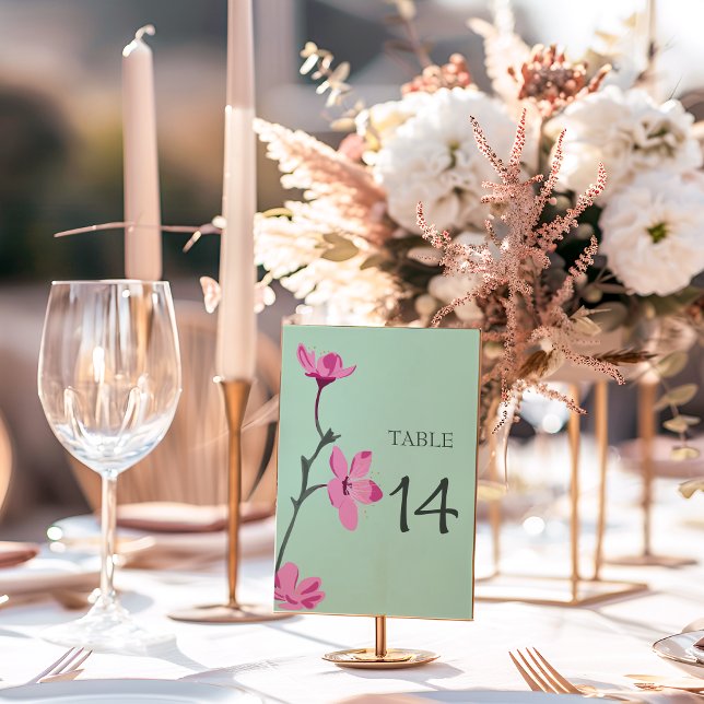 Pink Cherry Blossom Mint Green Table Number (Creator Uploaded)
